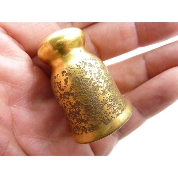 Vintage Miniature Mid-Century Salt Pepper Shakers Gold Ceramic 1 1/2" - Picture 3 of 4
